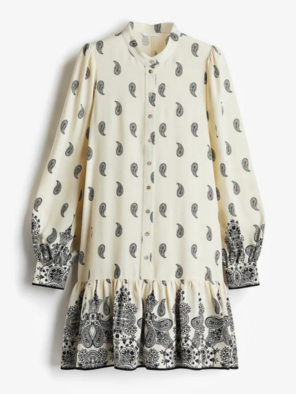 H & M Paisley Mini Dress in Cream & Black L
